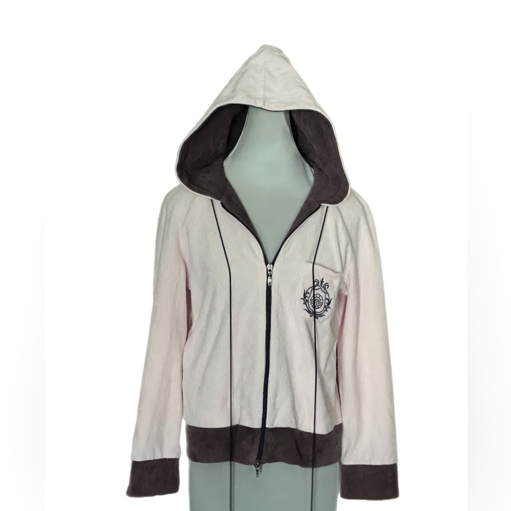 Louis Feraud Pink Brown Hoodie Double Zipper Long Sleeves Great Condition